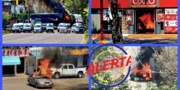 Videos, Michoacán arde tras enfrentamiento, quema de negocios y vehículos